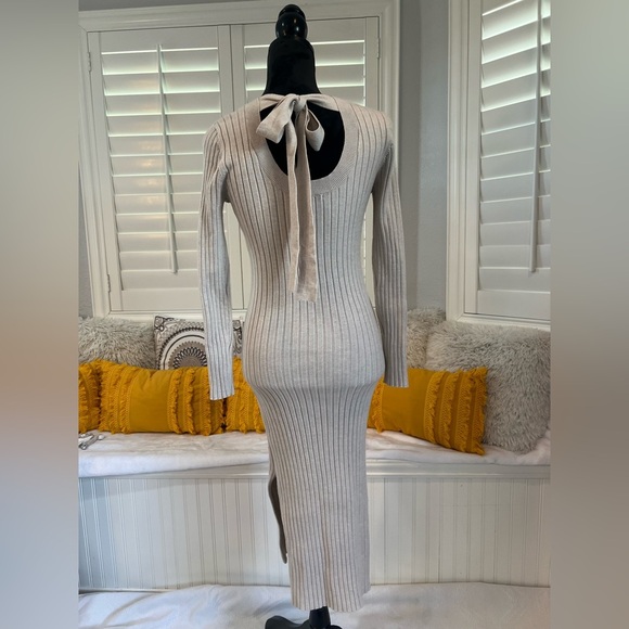 Sam Edelman Rib-Knit Long Sleeve Sweater Dress - Cream - Picture 6 of 15